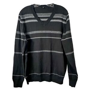 DKNY Editor Men's Cotton Blend Striped Long Sleeve Sweater Black White XL
